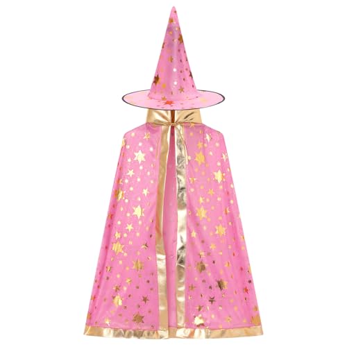 OMEWEE Zauberer Kostüm Kinder Wizard Cape Witch Umhang mit Hut Hexenkostüm Kinder Halloween Kostüm Hexenhut Faschingskostüm für Karneval Fasching Cosplay Rosa One Size OMEWEE Zauberer Kostüm Kinder Wizard Cape Witch Umhang mit Hut Hexenkostüm Kinder Halloween Kostüm Hexenhut Faschingskostüm für Karneval Fasching Cosplay Rosa One Size von OMEWEE