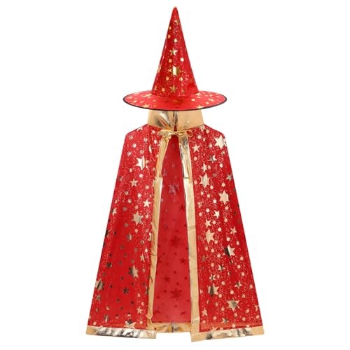 OMEWEE Zauberer Kostüm Kinder Wizard Cape Witch Umhang mit Hut Hexenkostüm Kinder Halloween Kostüm Hexenhut Faschingskostüm für Karneval Fasching Cosplay Rot One Size OMEWEE Zauberer Kostüm Kinder Wizard Cape Witch Umhang mit Hut Hexenkostüm Kinder Halloween Kostüm Hexenhut Faschingskostüm für Karneval Fasching Cosplay Rot One Size von OMEWEE