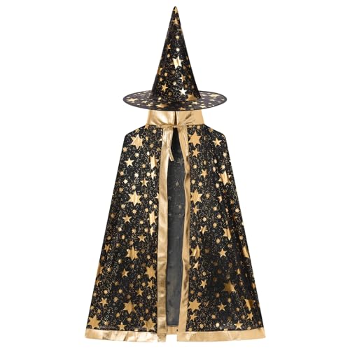 OMEWEE Zauberer Kostüm Kinder Wizard Cape Witch Umhang mit Hut Hexenkostüm Kinder Halloween Kostüm Hexenhut Faschingskostüm für Karneval Fasching Cosplay Schwarz One Size OMEWEE Zauberer Kostüm Kinder Wizard Cape Witch Umhang mit Hut Hexenkostüm Kinder Halloween Kostüm Hexenhut Faschingskostüm für Karneval Fasching Cosplay Schwarz One Size von OMEWEE