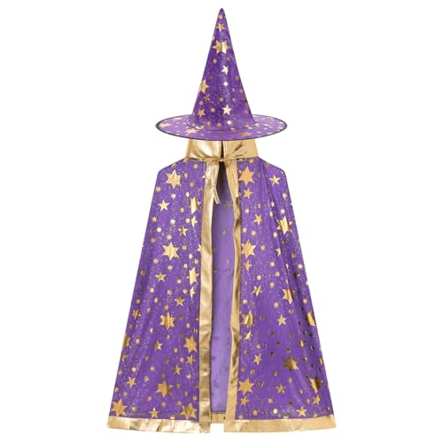 OMEWEE Zauberer Kostüm Kinder Wizard Cape Witch Umhang mit Hut Hexenkostüm Kinder Halloween Kostüm Hexenhut Faschingskostüm für Karneval Fasching Cosplay Violett One Size OMEWEE Zauberer Kostüm Kinder Wizard Cape Witch Umhang mit Hut Hexenkostüm Kinder Halloween Kostüm Hexenhut Faschingskostüm für Karneval Fasching Cosplay Violett One Size von OMEWEE