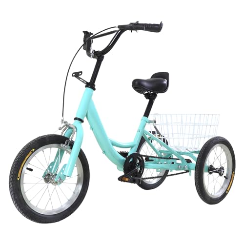 14" Kinderdreirad Fahrrad Dreirad für 5-6 Jahre Einzelgeschwindigkeits mit Einkaufskorb höhenverstellbar Dreirad Für Kinder Outdoor-Dreirad Cruiser Bike von OMGGYER