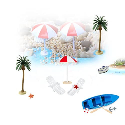 OMIGA 12 Stück Hawaiisch Tortendeko Strand Torten Dekoration Miniliegestuhl Strandkorb und Regenschirm Topper Grüne Palme Tortendeko Strand für Hawaiisch Thema Geburtstag Hochzeit Party Dekoration von OMIGA