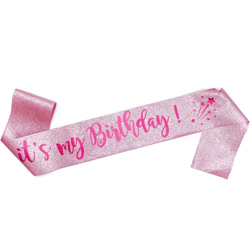 OMISS Schärpe It's My Birthday für Geburtstag auf Englisch – zum Tragen am Tag für Ihren Geburtstag (Glitzerrosa) von OMISS