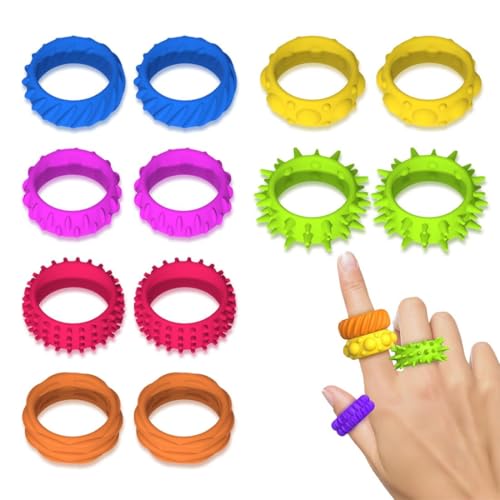 OMJMYY 12 Stück Fidget Ring Toys Anti Stress Ring für Kinder Erwachsene Sensorik Spielzeug Autismus Sensorische Ringe Sensorik Akupressur Spinner für ADHD Anxiety zur Beruhigend Bei Stress Angst von OMJMYY