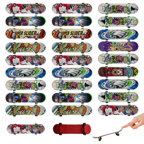 OMJMYY 30 Stück Finger Skateboard,Fingerboard Spielzeug,Fingerboard Mini Spiele für Kinder,Mini Skateboards Set,Cartoon Finger Skateboards für Kindergeburtstag Kreatives Gastgeschenke von OMJMYY