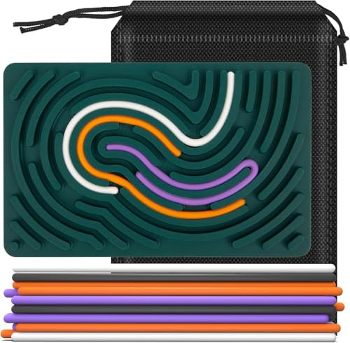 OMJMYY Sensorik Activity Board Sensorisches Aktivitätstafel Silikon Sensory Fidget Spiel Toys mit Reisetasche & 20 Silikonschnüre für Kinder 3+ & Erwachsene Autismus ADHD Stressabbau Angstzuständen von OMJMYY