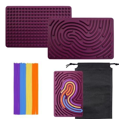 OMJMYY Sensorik Activity Board Silikon Sensory Activity Board Montessori Spielzeug Doppelseitiges Aktivitätsbrett mit Reisetasche & 20 Strings Beruhigung ADHD Autismus Spielzeug für Kinder (Lila) von OMJMYY