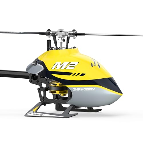 OMPHOBBY M2 V2 RC Helikopter für Erwachsene Dual Brushless Motors Direct-Drive 6CH RC Hubschrauber Ferngesteuert Einstellbarer Flugregler, Ganzmetall Servogehäuse 3D Flugzeug BNF Gelb von OMPHOBBY