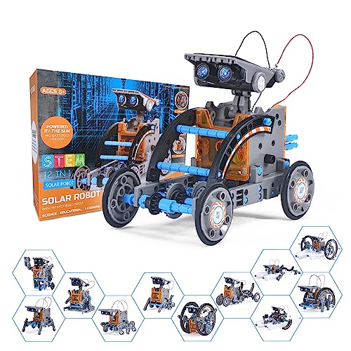 Solar Roboter Spielzeug ab 8 Jahre,OMWay 12-in-1 STEM Experimente für Kinder Alter 9 10 11 12,Konstruktionsspielzeug Bausatz,Geschenke Spielzeug für 13 14 Jährige Junge Mädchen, Grau von OMWay