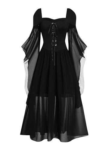 OMZIN Damen Gothic Viktorianisch Hexe Vampir Kleid Mittelalterlich Renaissance Cosplay Kleid Schwarz L von OMZIN