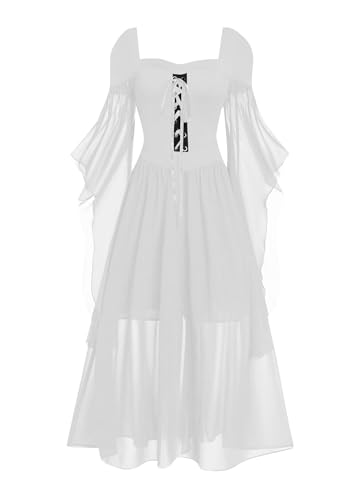 OMZIN Damen Schmetterling Ärmel Vampir Hexe Hohe Taille Kostüm Cosplay Corest Kleider Weiß XL von OMZIN