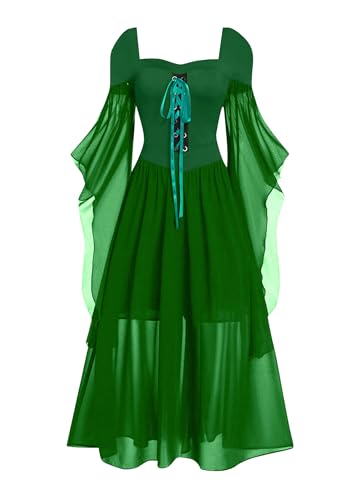 OMZIN Renaissance Gothic Kleid Für Damen Spitze Vintage Kleider Halloween Holiday Goth Kostüm Grün S von OMZIN