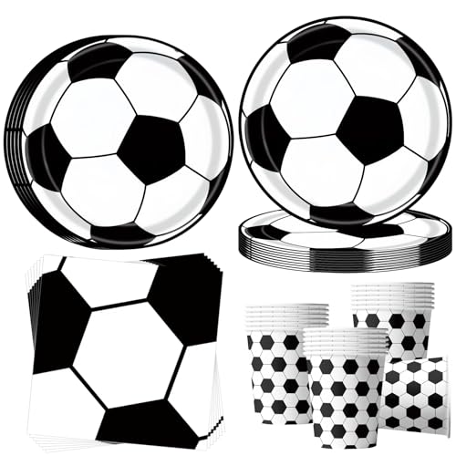 OMZSXK Fußball Partygeschirr für 16 Gäste,Schwarzer und Weißer Fußball Partyteller Geburtstag Deko Geschirr,Fussball Pappteller Becher Servietten Mädchen Junge Mottoparty Kindergeburtstag OMZSXK Fußball Partygeschirr für 16 Gäste,Schwarzer und Weißer Fußball Partyteller Geburtstag Deko Geschirr,Fussball Pappteller Becher Servietten Mädchen Junge Mottoparty Kindergeburtstag von OMZSXK