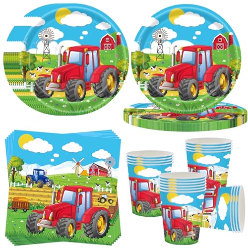 OMZSXK Traktor Partygeschirr für 16 Gäste, 52 Stück, Pappteller, Becher, Servietten, Farm Traktor Party Dekorationen, Kindergeburtstag Deko Jungen Mädchen OMZSXK Traktor Partygeschirr für 16 Gäste, 52 Stück, Pappteller, Becher, Servietten, Farm Traktor Party Dekorationen, Kindergeburtstag Deko Jungen Mädchen von OMZSXK