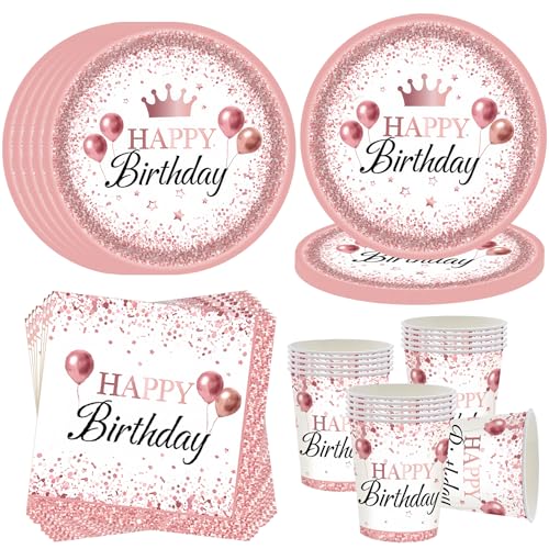 Roségold Partygeschirr für 16 Gäste,Happy Birthday Partyteller Party Geschirr Set,Rose Gold Geburtstagdeko Pappteller Becher Servietten,Männer Frauen Kinder Geburtstag Deko Roségold Partygeschirr für 16 Gäste,Happy Birthday Partyteller Party Geschirr Set,Rose Gold Geburtstagdeko Pappteller Becher Servietten,Männer Frauen Kinder Geburtstag Deko von OMZSXK