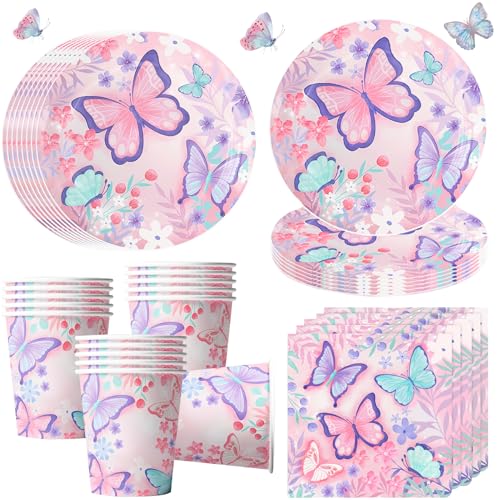 Schmetterling Partygeschirr für 16 Gäste, Schmetterling Partyteller Geburtstag Geschirr, Schmetterling Pappteller Becher Servietten Kindergeburtstag Deko Schmetterling Partygeschirr für 16 Gäste, Schmetterling Partyteller Geburtstag Geschirr, Schmetterling Pappteller Becher Servietten Kindergeburtstag Deko von OMZSXK