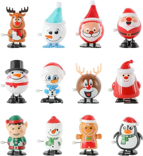 ONBAGLST Aufziehspielzeug weihnacht für Kinder mit Geschenkverpackung&Erwachsene-12 Stück Uhrwerk Lauf- und Springspielzeug für Weihnachtsstrümpfe und Geschenktütenfüller von ONBAGLST