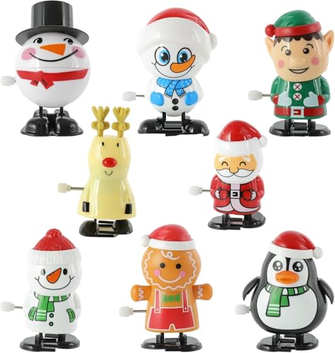 ONBAGLST Weihnachts-Aufziehspielzeug für Kinder mit Geschenkverpackung&Erwachsene-8 Stück Uhrwerk Lauf- und Springspielzeug für Weihnachtsstrümpfe und Geschenktütenfüller (Green) von ONBAGLST