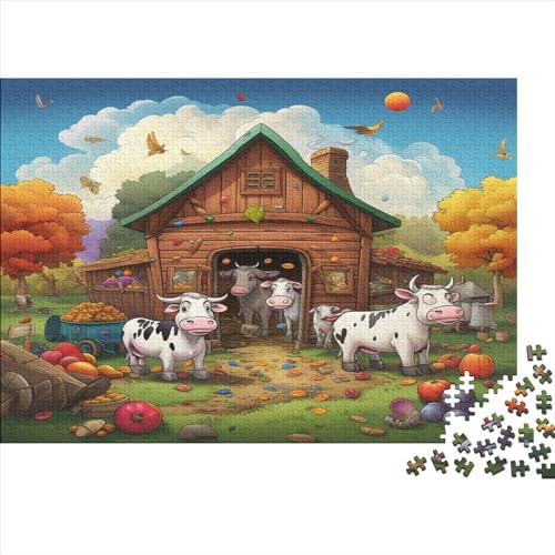 3D-Puzzle, Kuh vor der Scheune, 1000 Teile für Erwachsene, Puzzle für Erwachsene, 1000 Teile, Lernspiele, ungelöstes Puzzle, 1000 Teile (75 x 50 cm) von ONDIAN