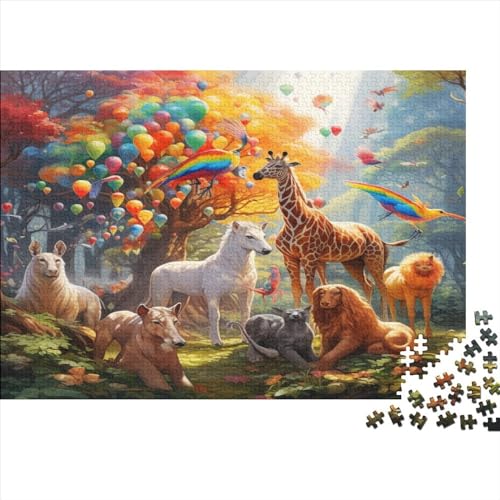 3D-Puzzle 300 Teile Für Erwachsene A Group of Colorful Animals Playing in The Garden 300-teiliges Puzzle Lernspiele Heimdekorationspuzzle 300pcs (40x28cm) von ONDIAN