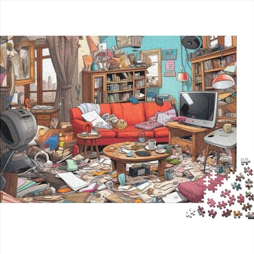 3D-Puzzle 500 Teile Für Erwachsene Messy Living Room 500-teiliges Puzzle Lernspiele Heimdekorationspuzzle 500pcs (52x38cm) von ONDIAN