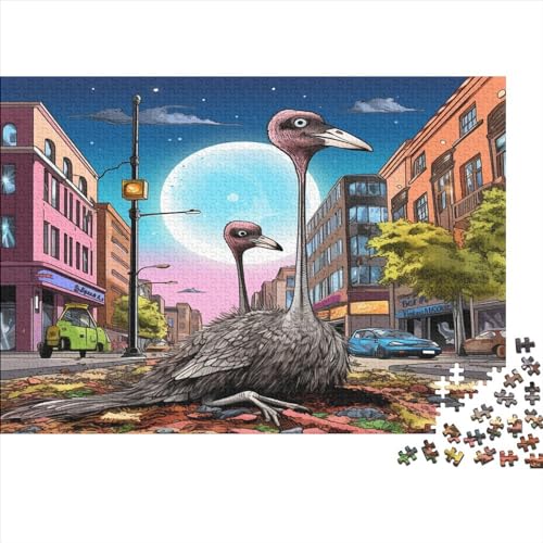 3D-Puzzle 500 Teile Für Erwachsene Two Ostriches on The Street 500-teiliges Puzzle Lernspiele Heimdekorationspuzzle 500pcs (52x38cm) von ONDIAN