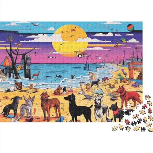 3D-Puzzle Für Erwachsene 1000 Teile Spikethecat Dogs on The Beach Postcards in The Style Geschenkideen Für Puzzles Für Erwachsene 1000pcs (75x50cm) von ONDIAN