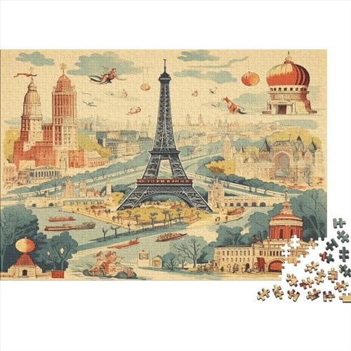 3D-Puzzle Für Erwachsene 1000 Teile Vintage Eiffel Tower Geschenkideen Für Puzzles Für Erwachsene 1000pcs (75x50cm) von ONDIAN