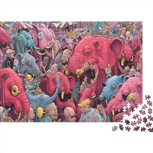 3D-Puzzles für Erwachsene, 1000 Teile, buntes Elefanten-Puzzle für Erwachsene, Geschenkideen, 1000 Teile (75 x 50 cm) von ONDIAN