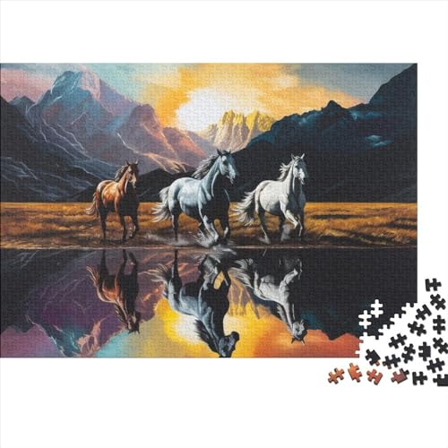 3D-Puzzles für Erwachsene, 500 Teile, drei Pferde bei Sonnenuntergang, Puzzles für Erwachsene, Geschenkideen, 500 Teile (52 x 38 cm) von ONDIAN