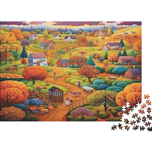 Autumn Farmland Harvest Scene Ungelöstes 3D-Puzzle Mit 300 Teilen Für Erwachsene Und Jugendliche Ab 12 Jahren 300pcs (40x28cm) von ONDIAN