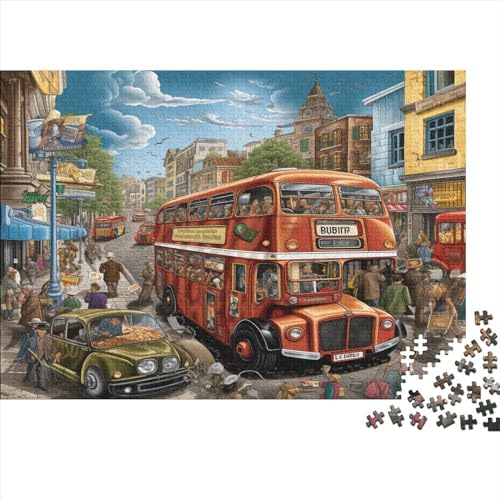 Bus on Street Puzzles 1000 Teile Für Erwachsene Puzzles Für Erwachsene 1000 Teile Puzzle Lernspiele Ungelöstes Puzzle 1000pcs (75x50cm) von ONDIAN