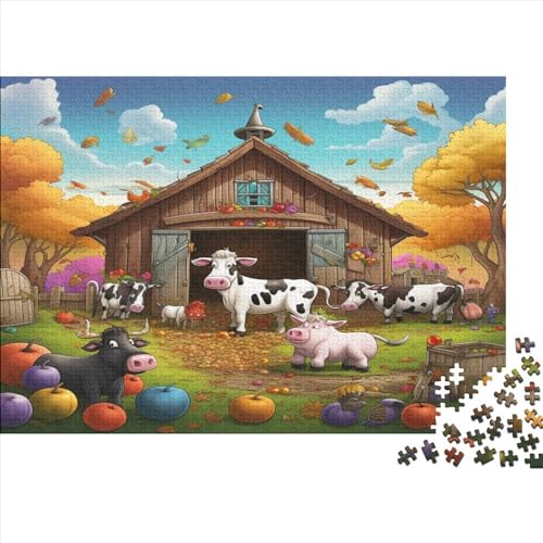 Cow in Front of Barn Puzzles 300 Teile Für Erwachsene Puzzles Für Erwachsene 300 Teile Puzzle Lernspiele Ungelöstes Puzzle 300pcs (40x28cm) von ONDIAN