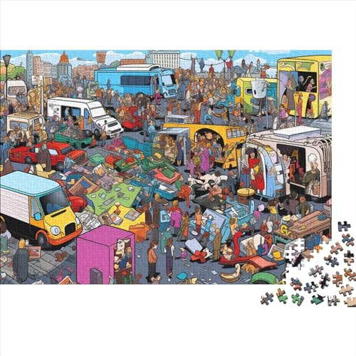Crowded Flea Market 3D-Puzzles 500 Teile Für Erwachsene Puzzles Für Erwachsene 500 Teile Puzzle Lernspiele Ungelöstes Puzzle 500pcs (52x38cm) von ONDIAN