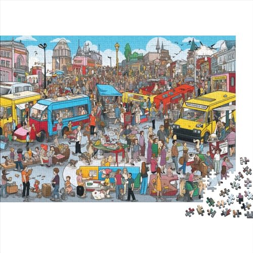 Crowded London Streets Puzzle für Erwachsene, 500 Puzzles für Erwachsene, 500 Teile, Puzzle 500 Teile, ungelöstes Puzzle, 500 Teile (52 x 38 cm) von ONDIAN