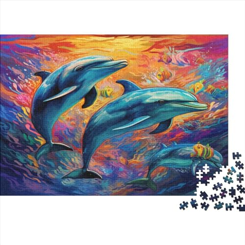 Delphin springt im Meer Puzzle für Erwachsene, 500-teiliges Puzzle für Erwachsene, Puzzle, 500 Teile für Erwachsene, herausforderndes Spiel, ungelöstes Puzzle, 500 Teile (52 x 38 cm) von ONDIAN