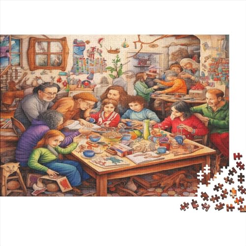 Family Gathering Scene Ungelöstes 3D-Puzzle Mit 300 Teilen Für Erwachsene Und Jugendliche Ab 12 Jahren 300pcs (40x28cm) von ONDIAN