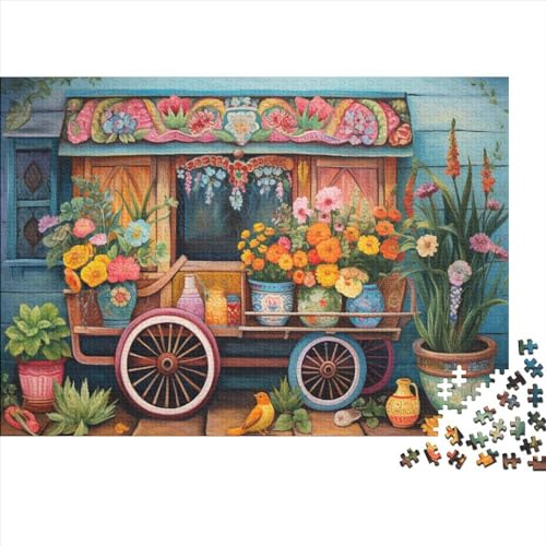 Flowers on Wooden Cart Puzzles Für Erwachsene 300 Puzzles Für Erwachsene 300 Teile Puzzle 300 Teile Ungelöstes Puzzle 300pcs (40x28cm) von ONDIAN