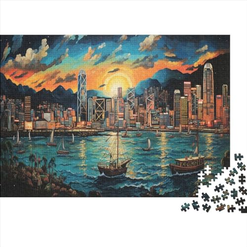 Hong Kong City Theme 300-teiliges Puzzle Für Erwachsene, Familie Oder Teenager, Puzzle-Spielzeug, Lernspiele, Stressabbau-Puzzles, Einzigartige Heimdekoration Und Geschenke 300pcs (40x28cm) von ONDIAN
