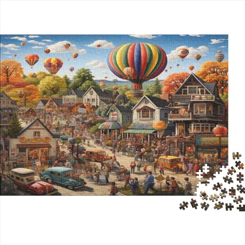 Hot Air Balloon Over Town 3D-Puzzles 1000 Teile Für Erwachsene Puzzles Für Erwachsene 1000 Teile Puzzle Lernspiele Ungelöstes Puzzle 1000pcs (75x50cm) von ONDIAN