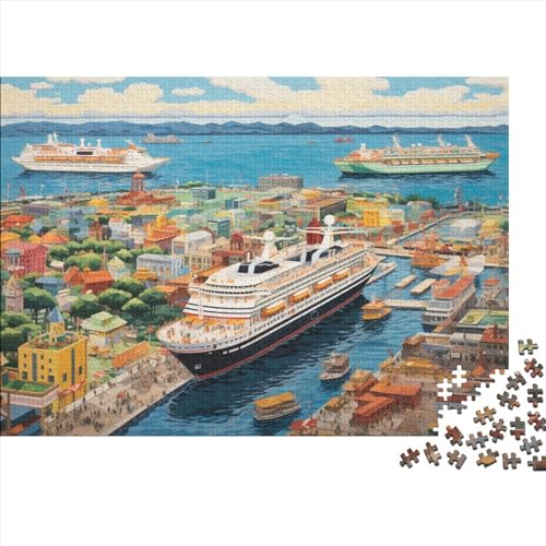 Kreuzfahrtschiff im Kanal Puzzle für Erwachsene, 500-teiliges Puzzle für Erwachsene, Puzzle, 500 Teile für Erwachsene, herausforderndes Spiel, 500 Teile (52 x 38 cm) von ONDIAN