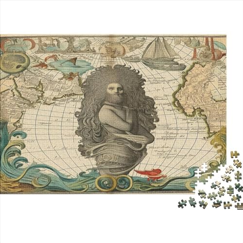 Map with Mermaid Illustration 3D-Puzzles 1000 Teile Für Erwachsene Puzzles Für Erwachsene 1000 Teile Puzzle Lernspiele Ungelöstes Puzzle 1000pcs (75x50cm) von ONDIAN