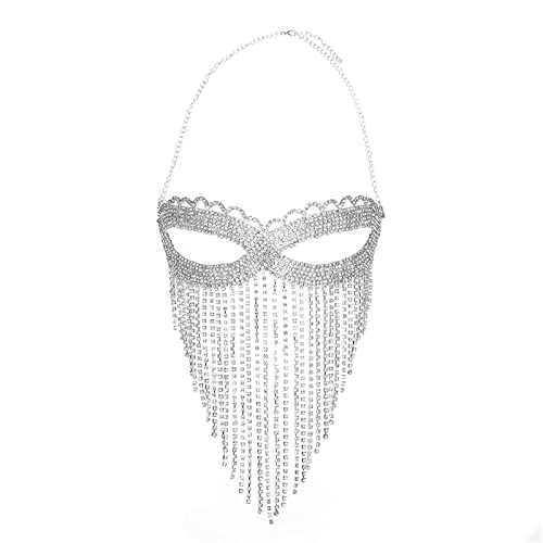 ONDIAN Gesichtskette Maskerade Quaste Schleier Masken Frauen Strass Silber Kopf Kette Gesichtsmaske für Frauen und Mädchen von ONDIAN