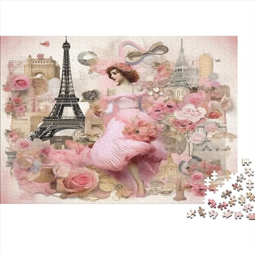 Pink Beauty Next to The Eiffel Tower 3D-Puzzles 500 Teile Für Erwachsene Puzzles Für Erwachsene 500 Teile Puzzle Lernspiele Ungelöstes Puzzle 500pcs (52x38cm) von ONDIAN