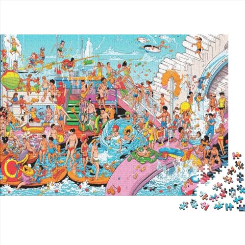 Pool Party 1000-teiliges Puzzle Für Erwachsene, Familie Oder Teenager, Puzzle-Spielzeug, Lernspiele, Stressabbau-Puzzles, Einzigartige Heimdekoration Und Geschenke 1000pcs (75x50cm) von ONDIAN