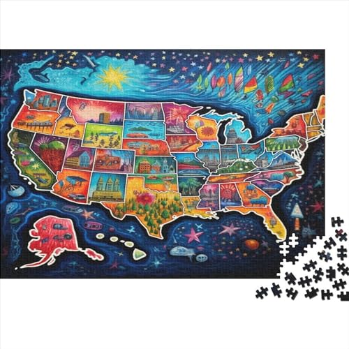 USA 50 States Puzzles Für Erwachsene 1000 Teile Puzzles Für Erwachsene Puzzles 1000 Teile Für Erwachsene Anspruchsvolles Spiel 1000pcs (75x50cm) von ONDIAN