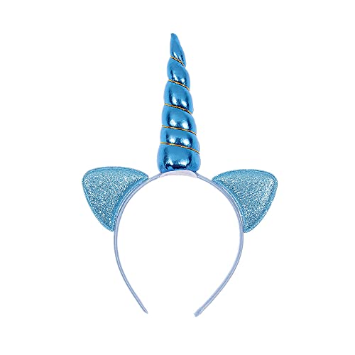ONECHANCE Elastisches Einhorn Haarband Einhorn Stirnband Horn Haarreif für Mädchen Kinder Erwachsene Geburtstagsparty Accessoires Color Blau von ONECHANCE