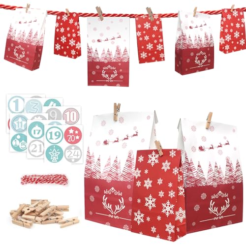 ONEHAUS Adventskalender 2025 zum befüllen groß, Geschenk Papiertueten Zum Selber Befüllen Basteln Pinguin Advents Tüten, selbstgemachter kleinigkeiten für adventskalender inhalt kinder selberfüllen von ONEHAUS