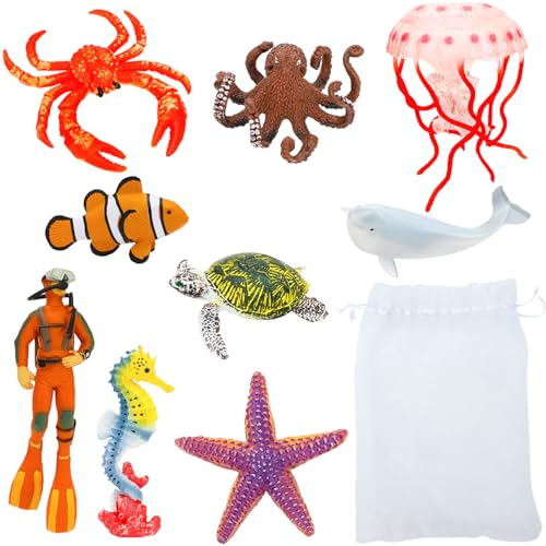 ONEST 10 Stück Ozean-Tierfiguren, Spielset, Min. Meerestiere, Spielzeug, realistisch, detailliert, Kunststoff, Ozean, Meerestierfiguren für Kinder und Kleinkinder von ONEST