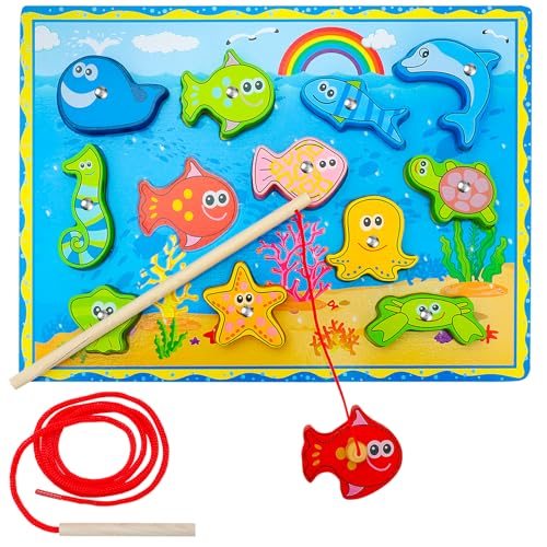 ONEST 15 Stück Magnetisches Angelspiel Holzmagnet Fisch Spielzeug für Kindergarten Vorschule Mädchen Junge ONEST 15 Stück Magnetisches Angelspiel Holzmagnet Fisch Spielzeug für Kindergarten Vorschule Mädchen Junge von ONEST